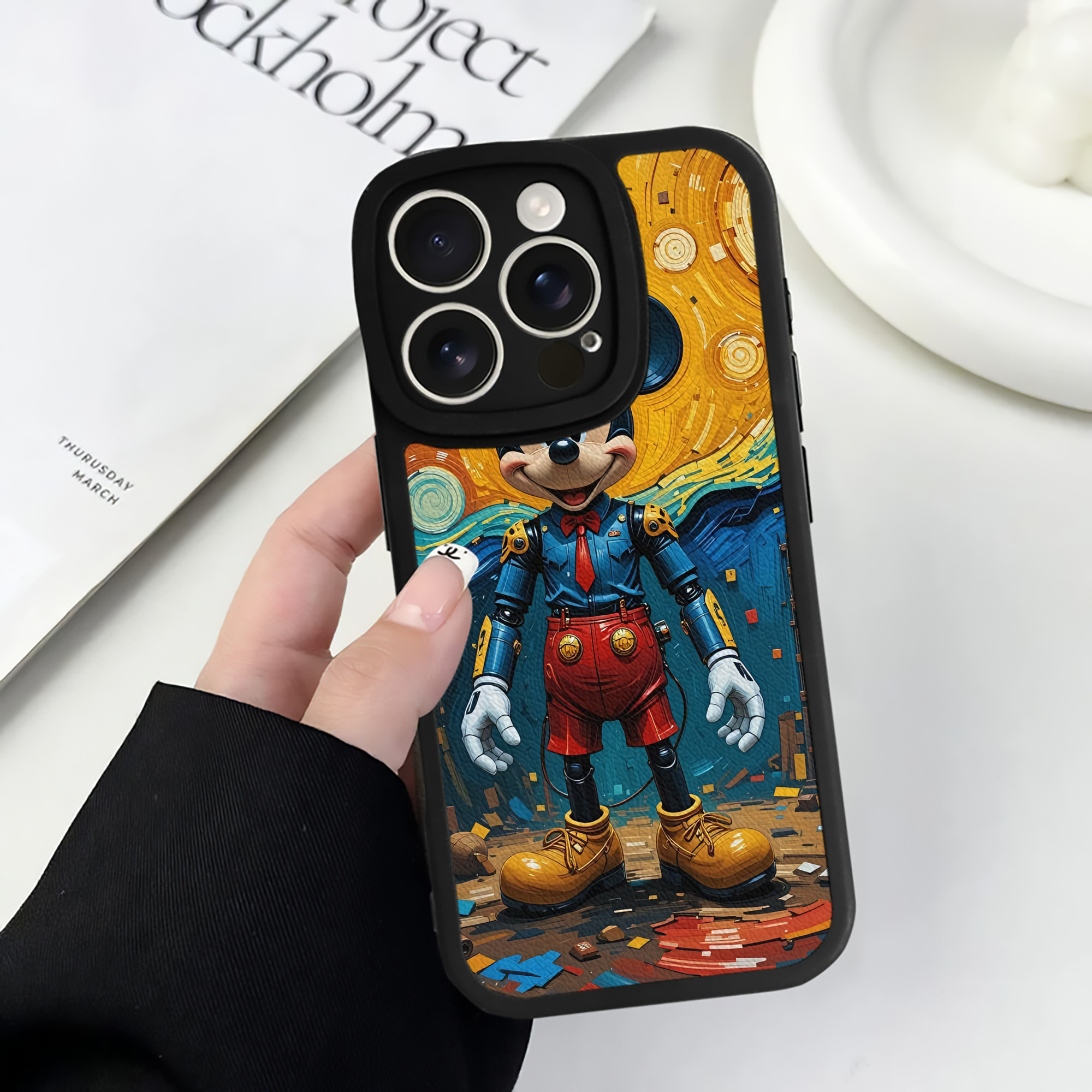 （画像用） ミッキーマウス Mickey Mouse 【iPhone 16シリーズ対応】シリコンスマホケース（レザー調） 材質：シリコン